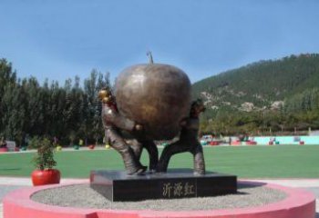 内江两个儿童抱着苹果公园人物铜雕