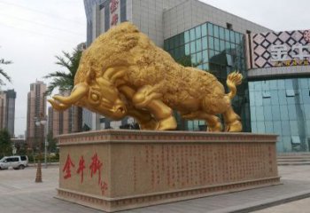 内江鎏金开荒牛铜雕像，城市街道景观动物雕塑