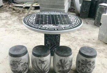 内江精美梅兰竹菊形石桌凳，无与伦比的艺术美感