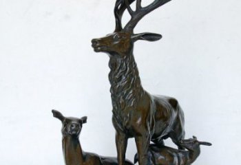 内江艺术之美，母子鹿驯鹿铜雕