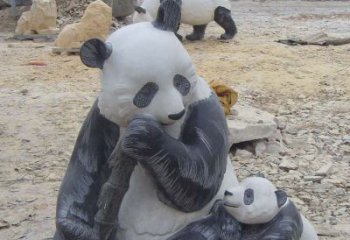 内江母子熊猫石雕仿真动物雕塑