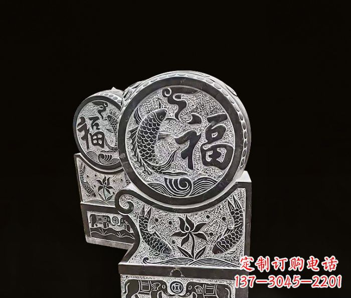 内江年年有余雕塑-门墩仿古抱鼓石