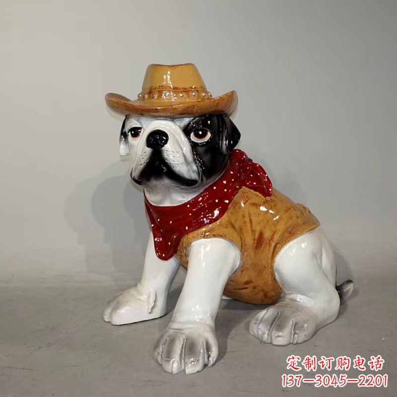 内江任性可爱的牛仔造型斗牛犬雕塑