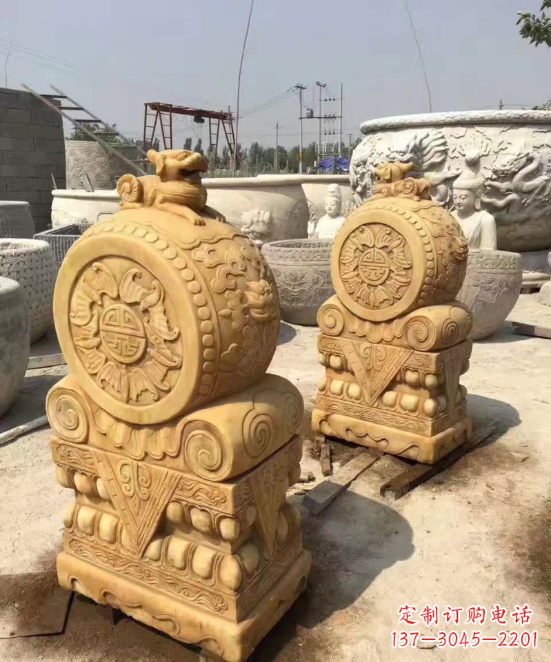 内江福瑞貔貅抱鼓石雕塑,传承中国古老文化