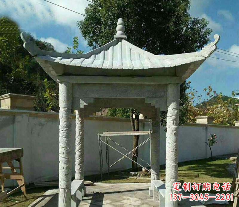 内江精美绝伦的青石单层四角凉亭雕塑