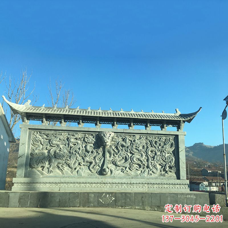 内江青石雕影壁墙-城市广场九龙壁照壁