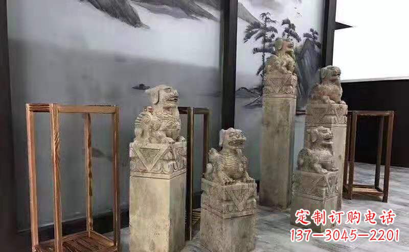 内江青石仿古神兽拴马桩雕塑驮庭院园林景观石雕