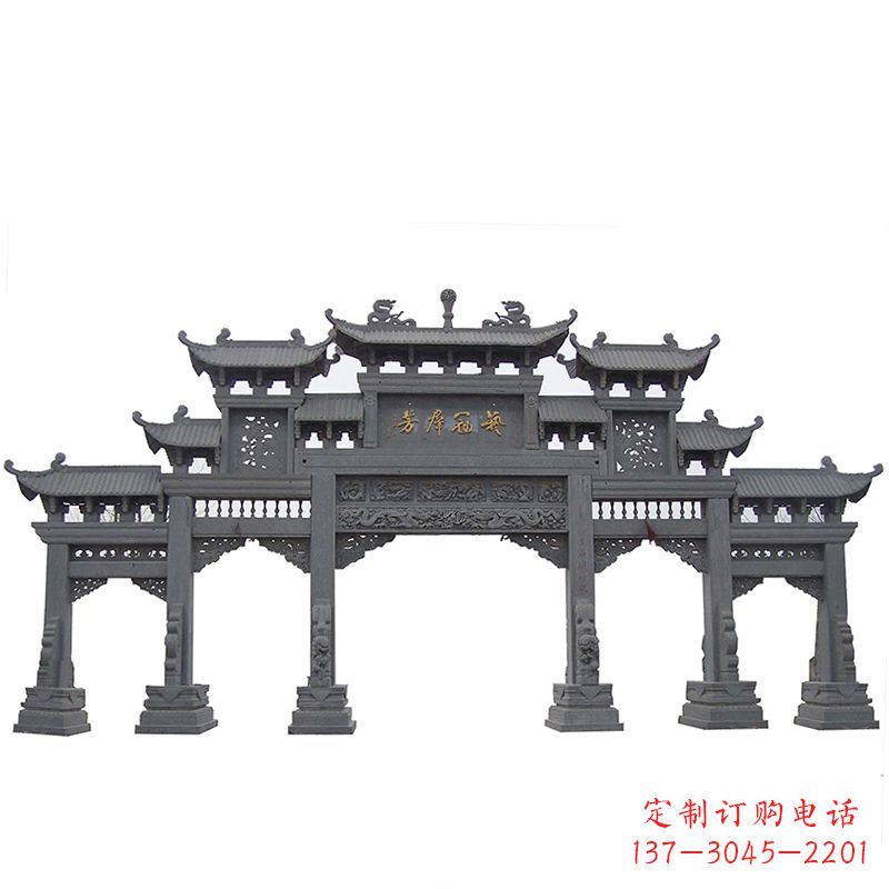 内江传承千年历史青石仿古五门石雕牌楼