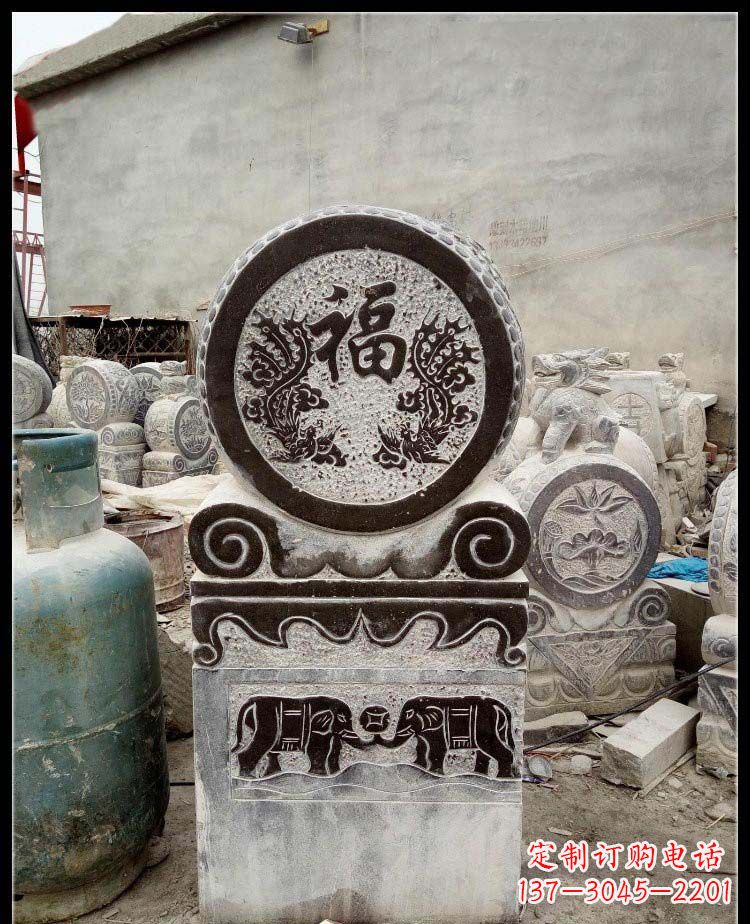 内江青石凤凰浮雕抱鼓石,精致历久弥新