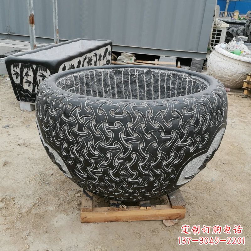 内江青石复古风花盆雕塑