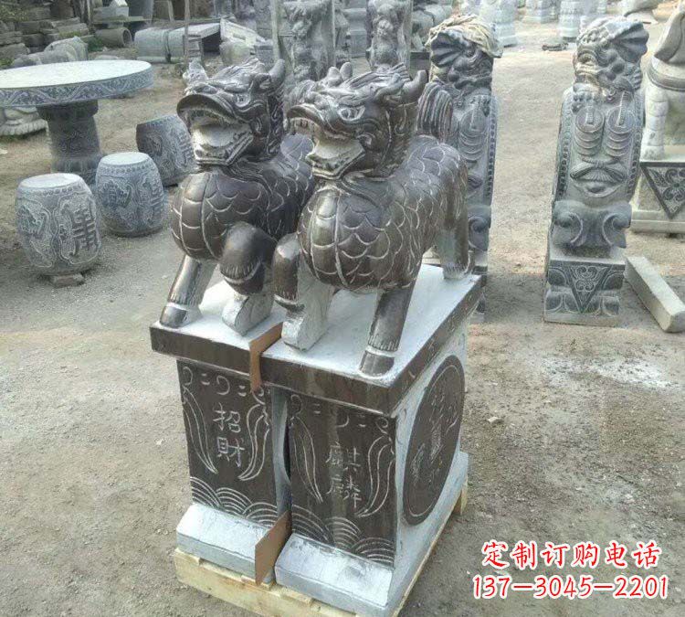 内江精美的青石门口麒麟雕塑