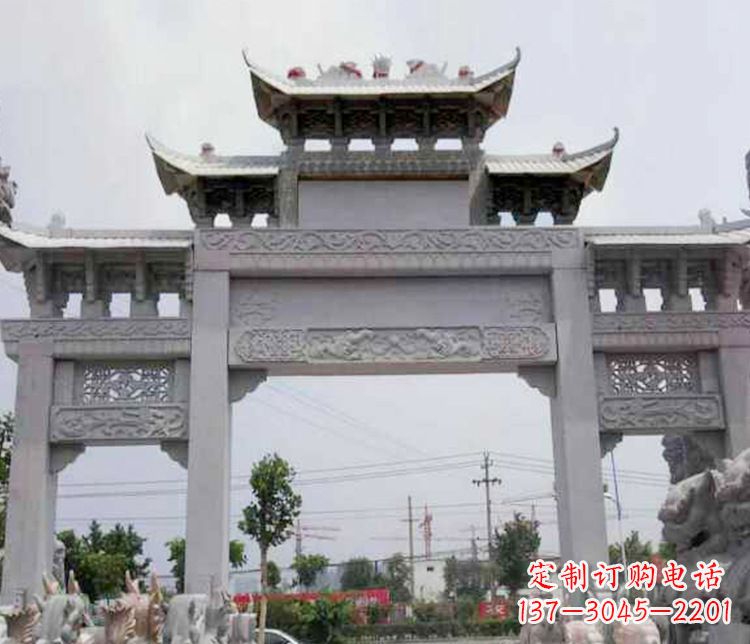 内江中领雕塑-三门牌坊大理石石雕