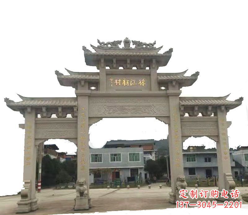 内江三门牌坊仿古石雕,雕刻精美传承传统