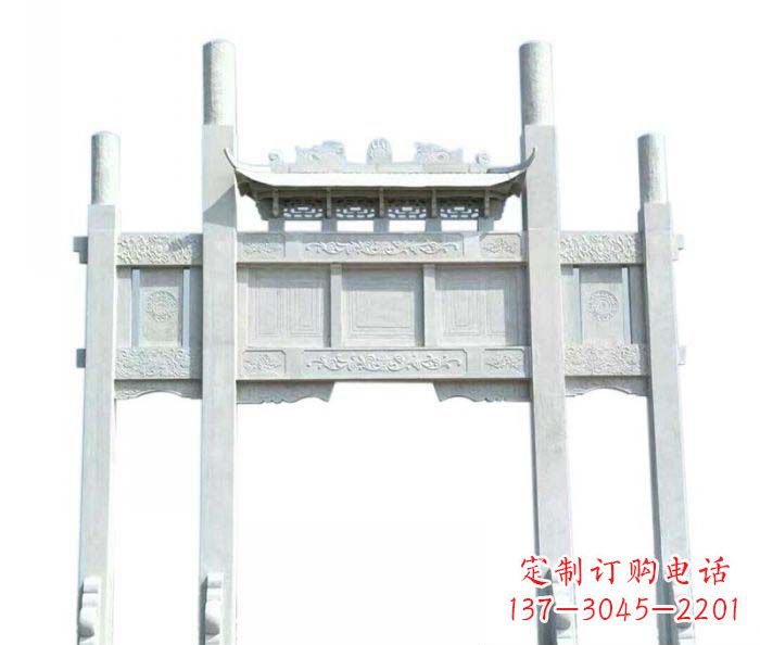 内江三门石雕牌坊定制精美牌坊雕塑