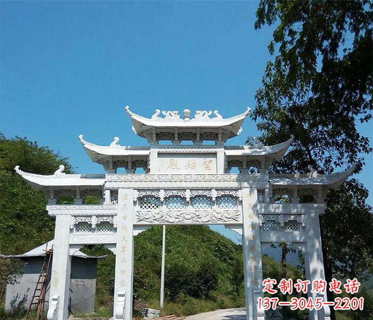 内江三门五楼牌坊石雕 (2)
