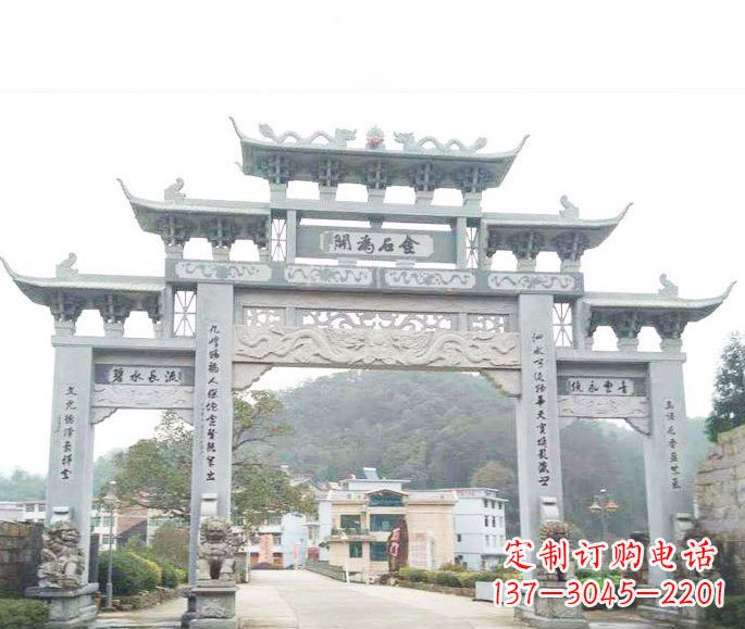 内江三门五楼石牌坊石雕——精美精致的多层次雕刻