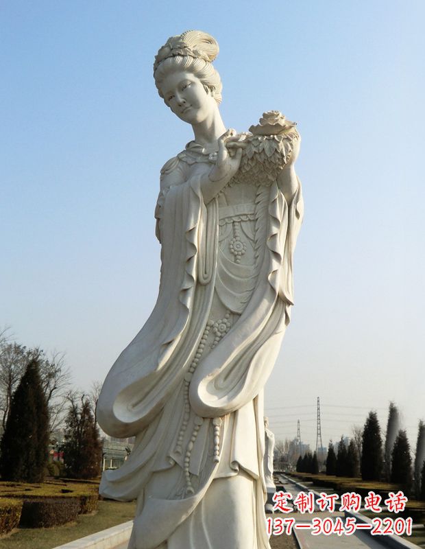 内江古典美女雕塑——十二花神之四月牡丹杨玉环汉白玉
