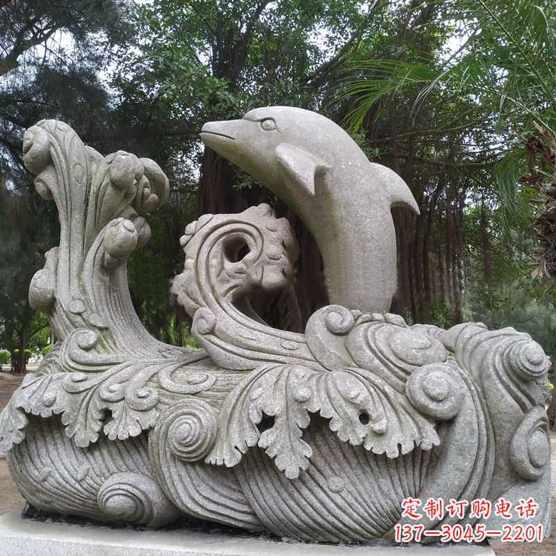 内江精美的石雕海豚雕塑,为您的公园林营造出别具匠心的水景特色