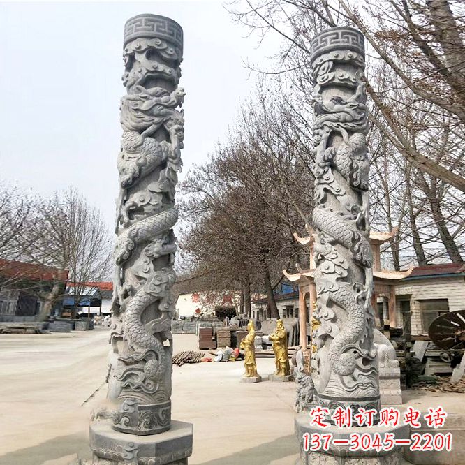 内江中领雕塑传统工艺制作精美石雕盘龙柱
