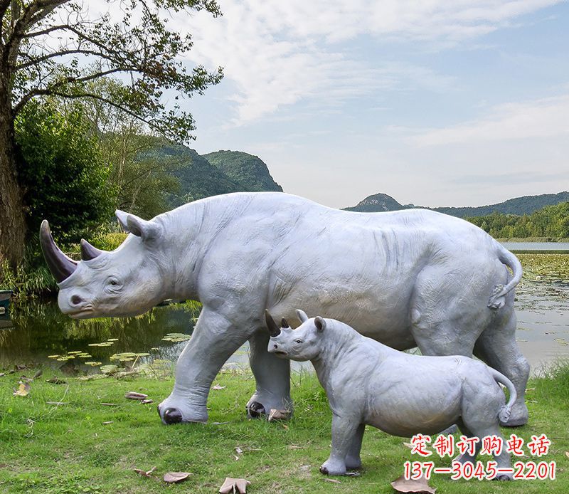 内江石雕犀牛母子雕塑