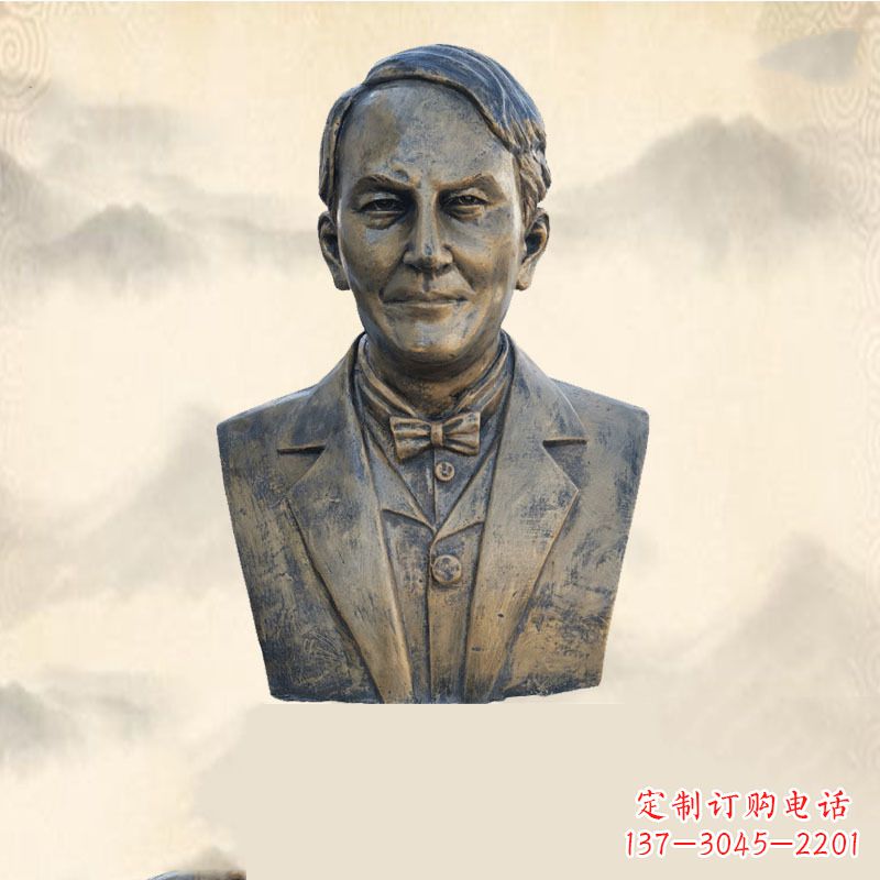内江世界名人爱迪生纯铜头像雕塑-学校校园名人系列雕塑