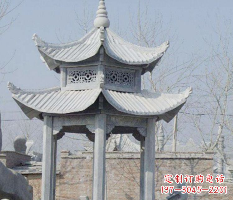内江双层仿古六角凉亭石雕