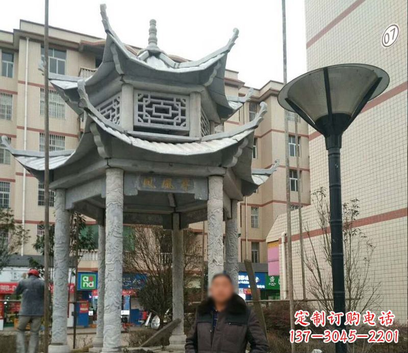 内江双层六角凉亭石雕