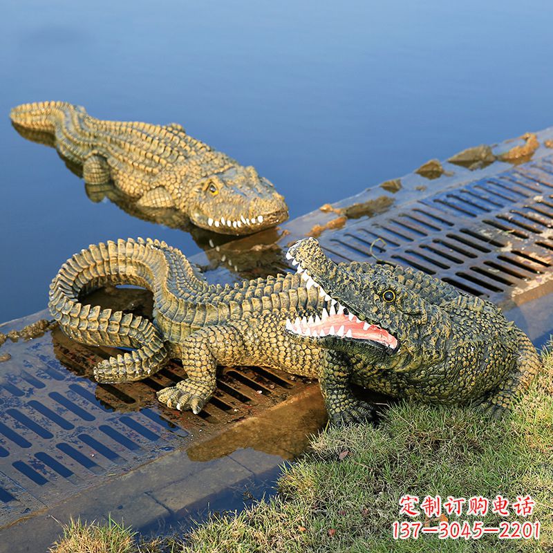 内江水塘动物摆件玻璃钢仿真鳄鱼