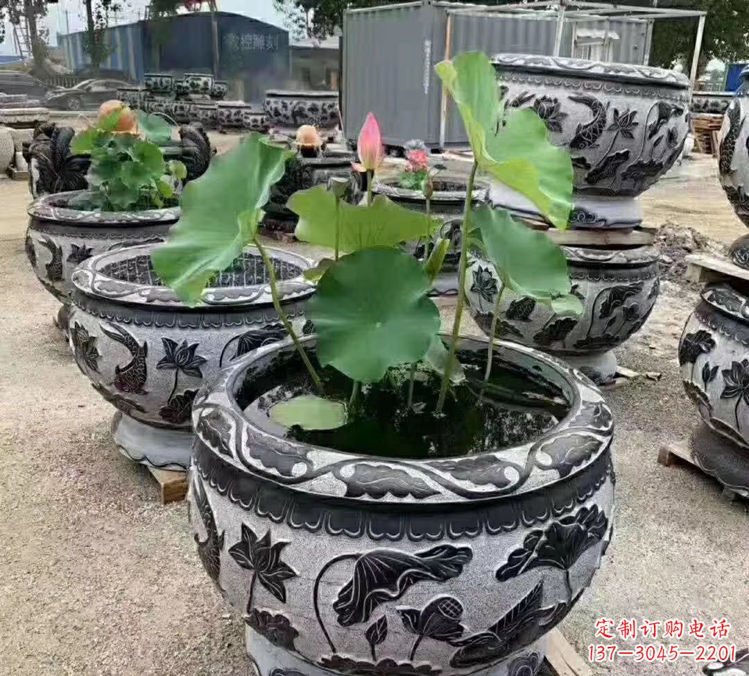 内江睡莲石浮雕花盆雕塑公园景观雕塑