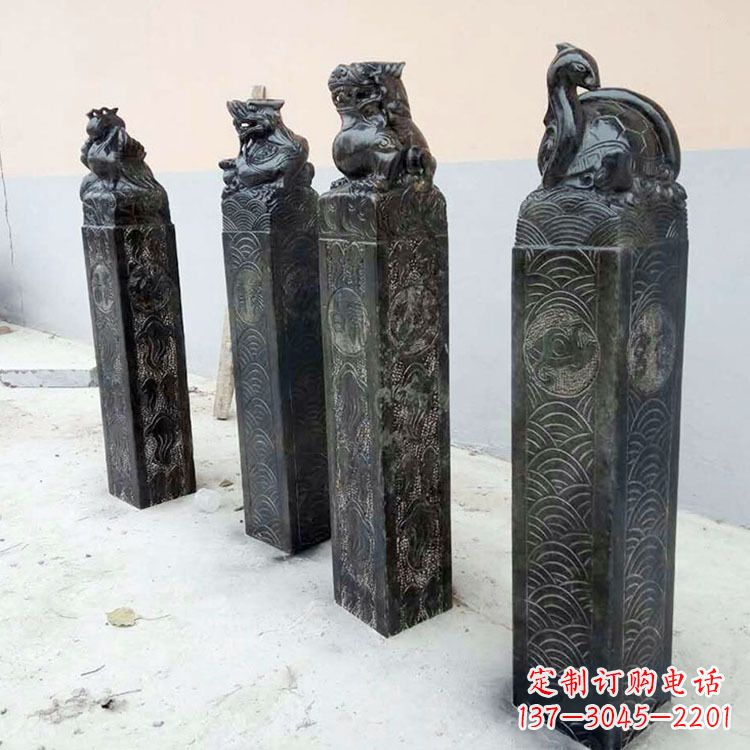 内江四方神兽青石仿古栓马柱