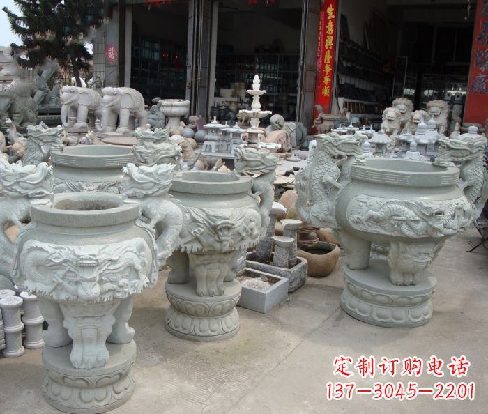 内江寺庙景观龙头石雕水缸