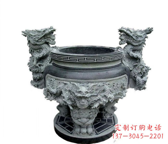 内江寺庙景观龙头水缸石雕 (2)
