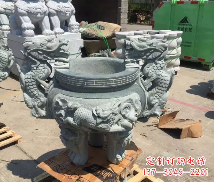 内江寺庙景观青石龙头香炉石雕 (2)