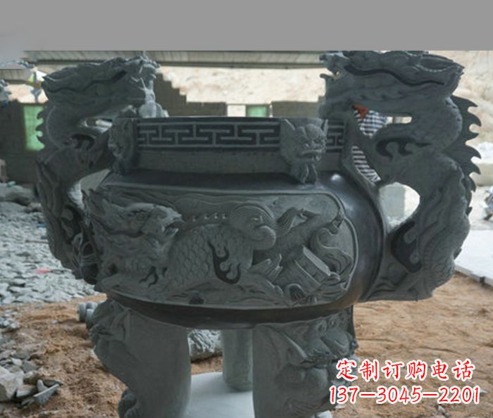 内江寺庙景观青石龙头香炉石雕