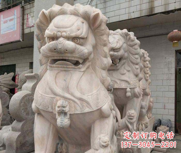 内江寺庙景观晚霞红狮子石雕