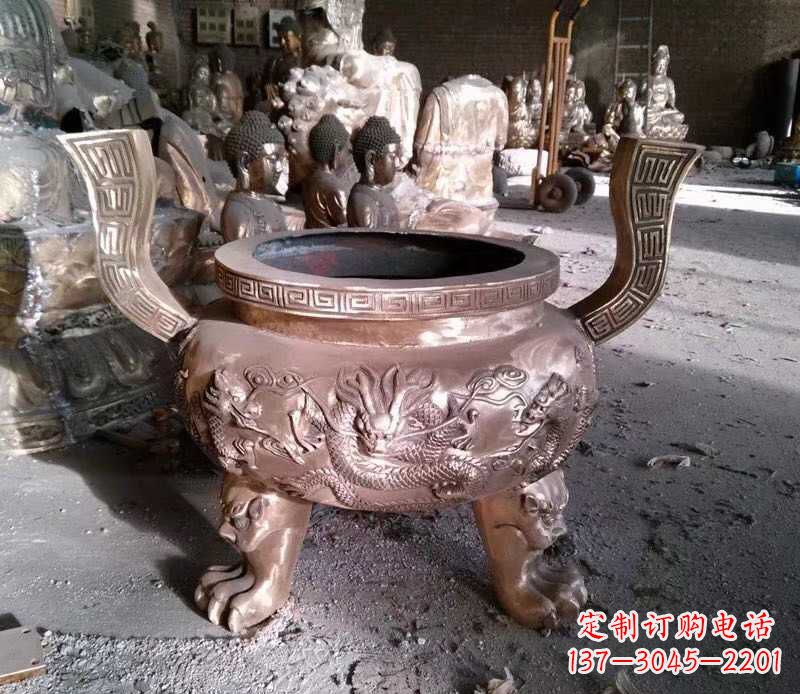 内江寺庙龙浮雕圆铜雕香炉