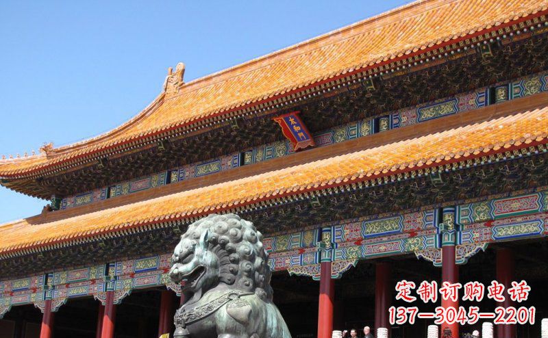 内江寺庙门口青铜狮子雕塑