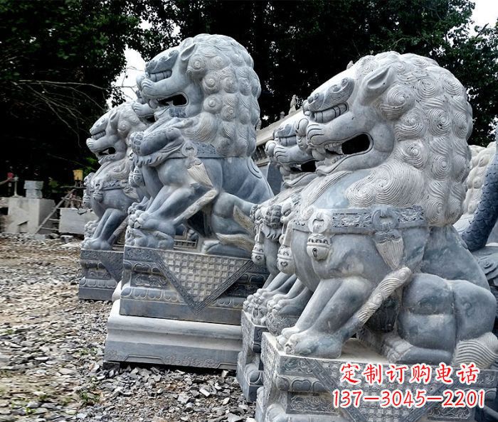 内江寺庙青石狮子石雕 (2)