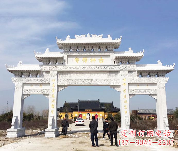 内江寺庙三门五楼石牌坊石雕_2