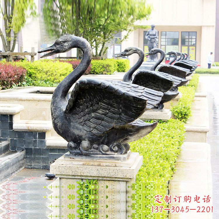 内江天鹅铜雕喷水喷泉-纯铜铸造公园水渠水景动物雕塑
