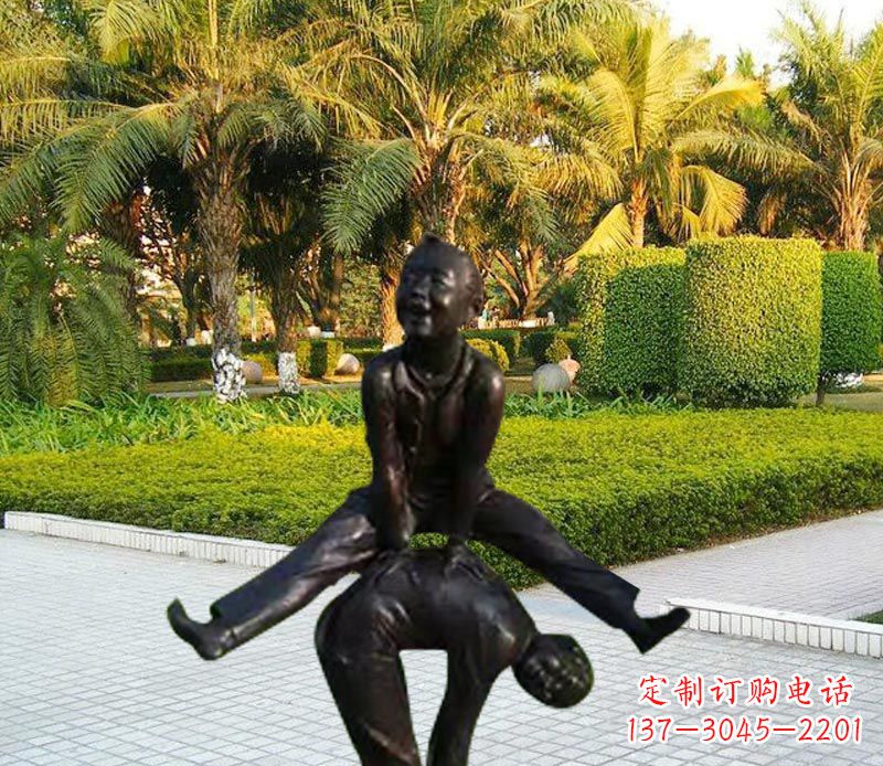 内江跳山羊的儿童铜雕
