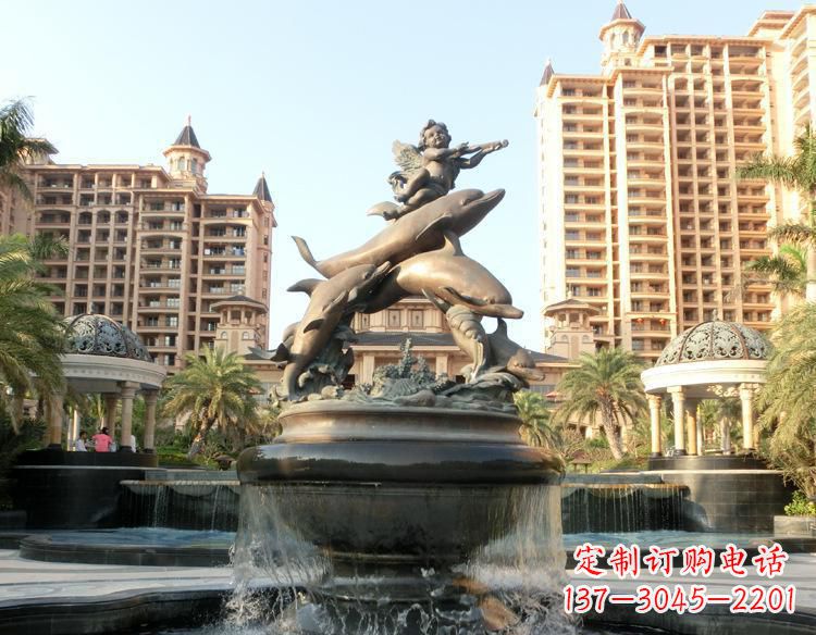 内江跳跃的海豚和小天使喷泉铜雕