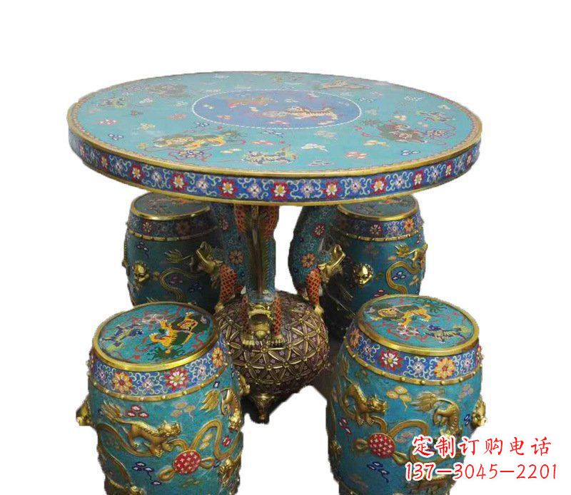 内江铜雕彩绘小象圆桌景观摆件