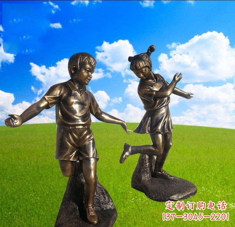内江铜雕儿童踢毽子