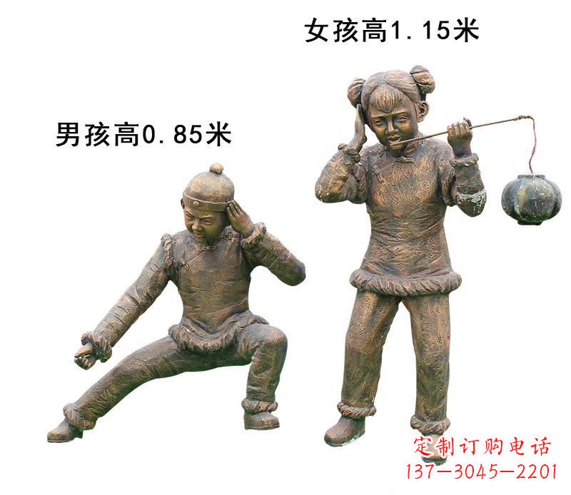 内江铜雕放鞭炮的儿童童趣雕塑