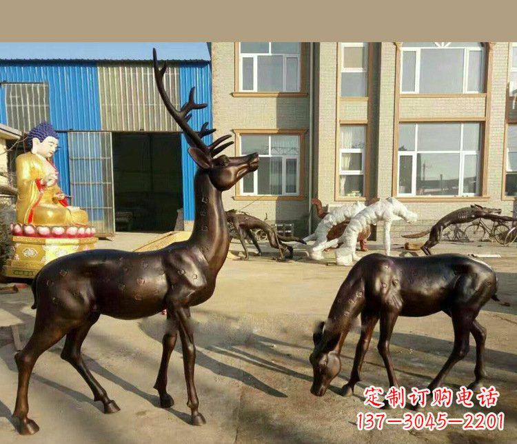内江铜雕户外公园动物雕塑鹿摆件 (2)
