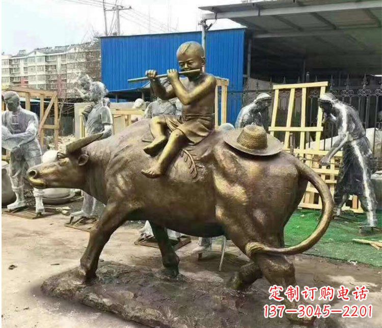 内江铜雕户外牧童骑牛雕塑摆件