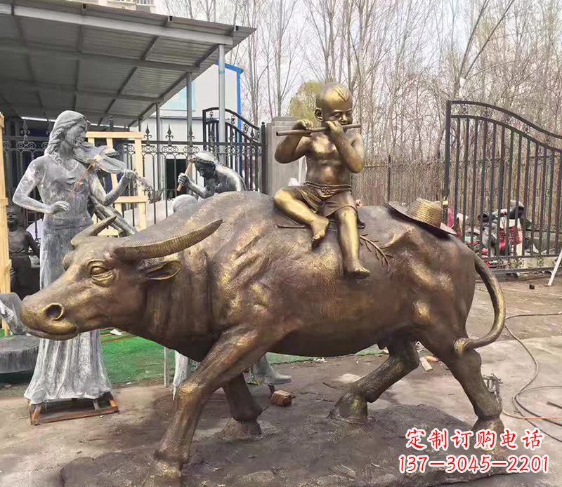 内江铜雕户外牧童骑牛