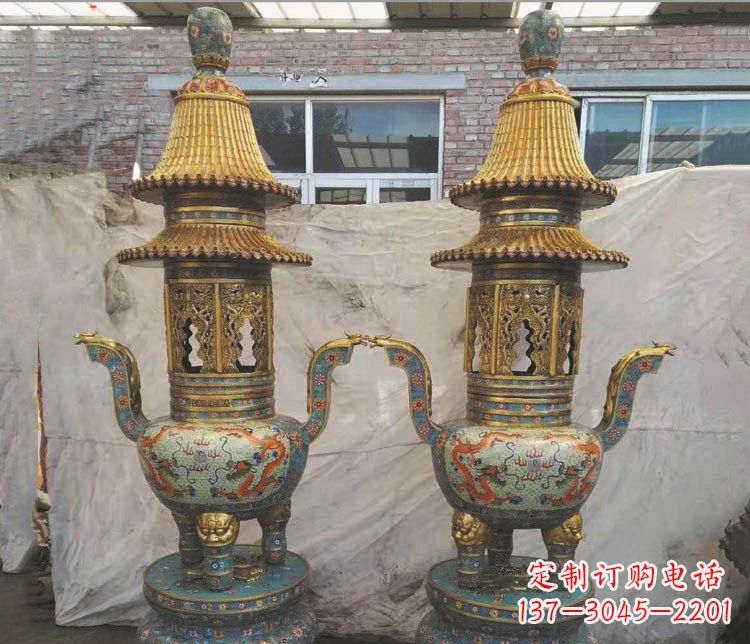 内江铜雕景泰蓝香炉雕塑摆件