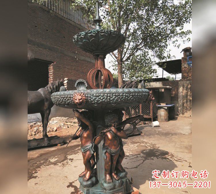 内江铜雕双层西方儿童喷泉